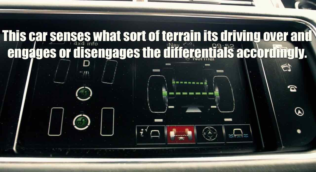 This car senses what sort of terrain its driving over and then engages or disengages the differentials accordingly.